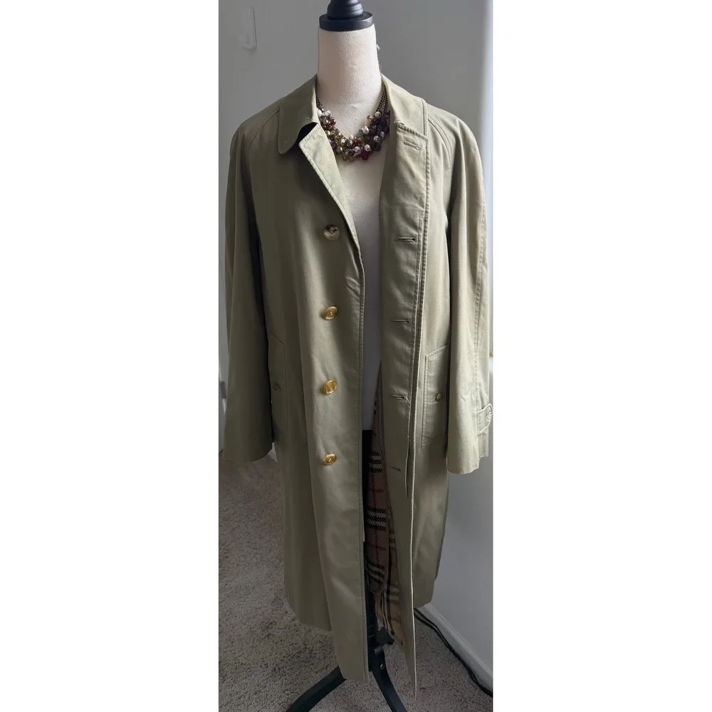 Vintage Burberry Unisex Khaki Single Breasted Trench Coat w/ Removable Lining XL - Picture 8 of 15
